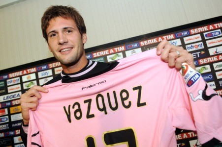PALERMO, ITALY - JANUARY 05:  Franco Vazquez poses during his presentation as a new player for US Citta di Palermo at Tenente Carmelo Onorato Sports Center on January 5, 2012 in Palermo, Italy.  (Photo by Tullio M. Puglia/Getty Images)