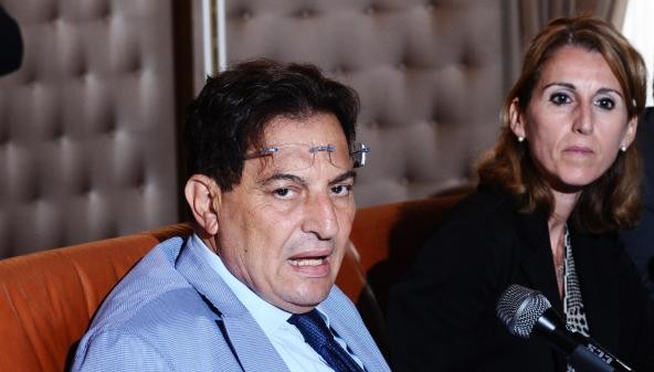 Il governatore della Sicilia, Rosario Crocetta (S) e Lucia Borsellino (D) assessore alla Salute durante la conferenza stampa a Palazzo d'Orleans. Palermo, 23 Luglio 2013. ANSA/MIKE PALAZZOTTO