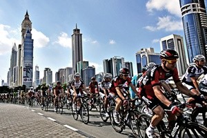 Cyclists start the Sport Stage of the 2nd day of Dubai Tour in D