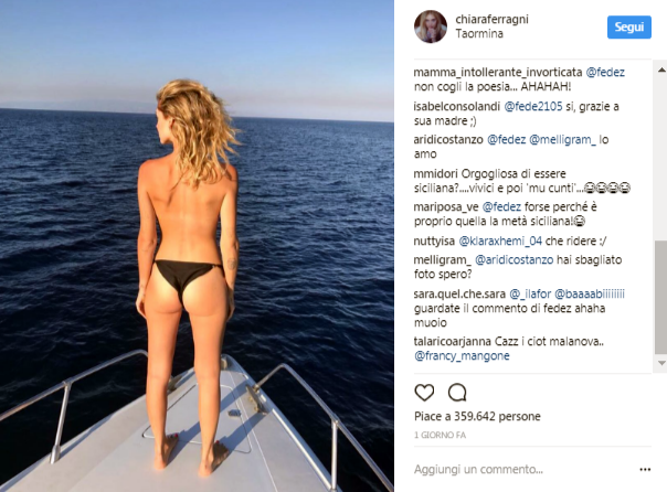 Chiara Ferragni, topless e lato B su Instagram. E Fedez si arrabbia