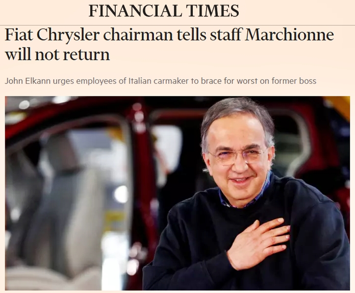 Marchionne, la stampa mondiale rende onore all'”iconico Ceo”