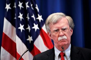 U.S. National Security Advisor Bolton speaks during a news conference in Geneva