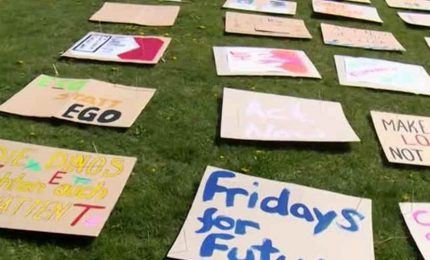 I cartelli di Fridays for future davanti al Parlamento tedesco