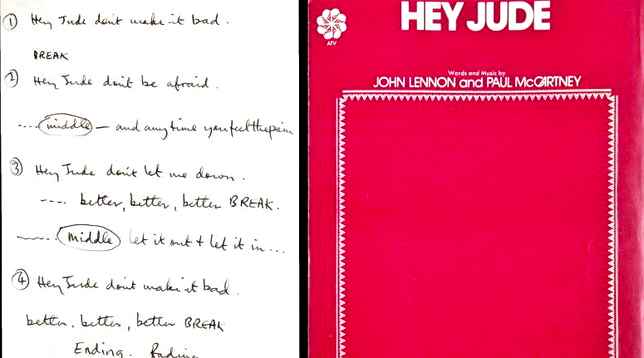 Il manoscritto di Hey Jude venduto all’asta per 910mila dollari