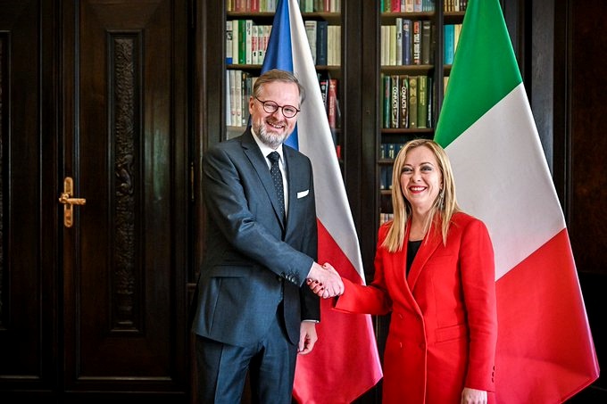 Petr Fiala e Giorgia Meloni