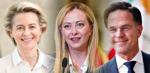 Ursula von der Leyen, Giorgia Meloni e Mark Rutte2