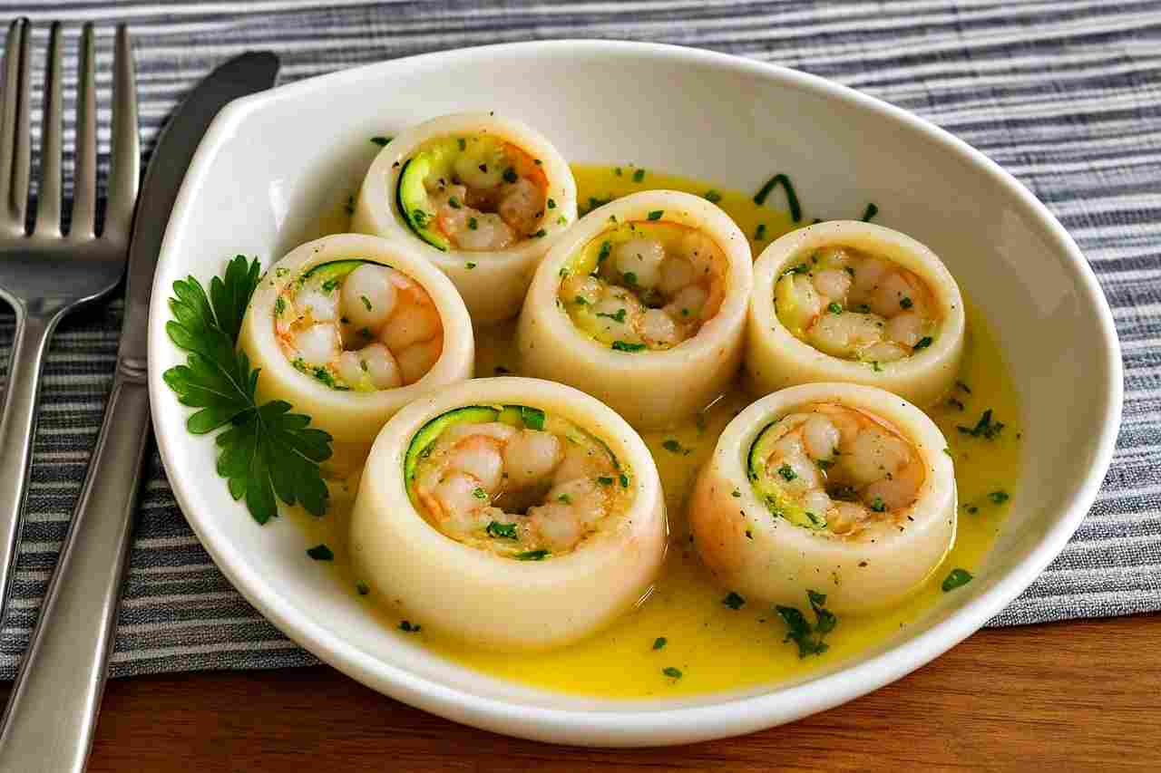 Tubi di totano ripieni con gamberetti e zucchine: un viaggio nei sapori del Mediterraneo