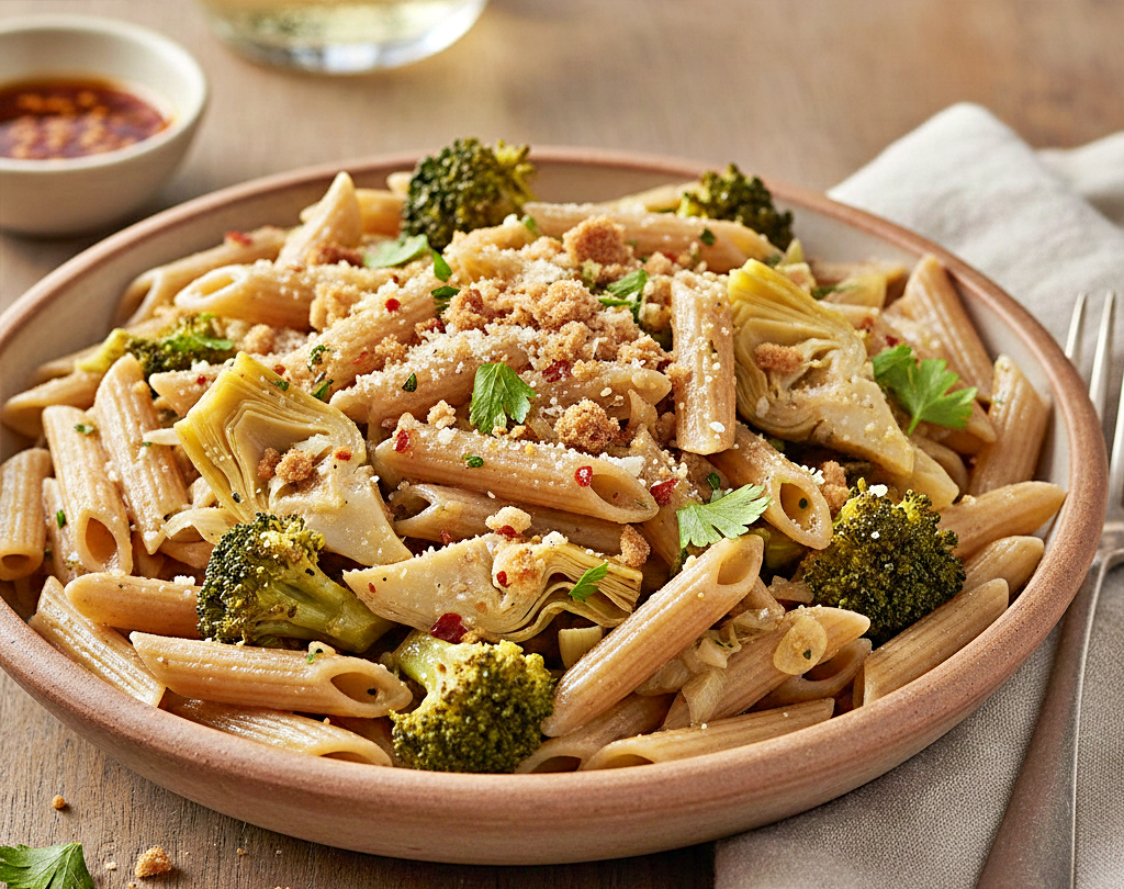 Pasta integrale con carciofi e broccolo